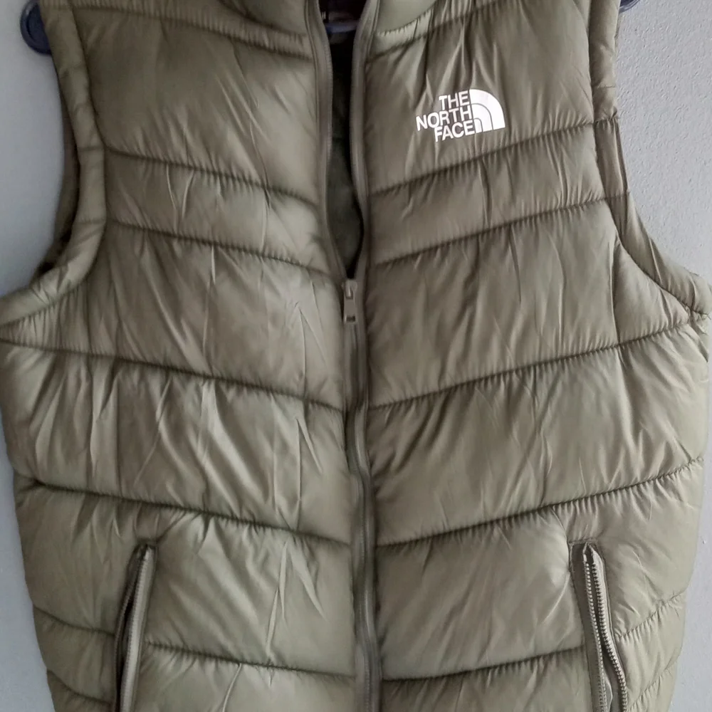 The North Face Mens Puffer Vest Olive‎ Green Quilted Full Zip Fleece Lined
